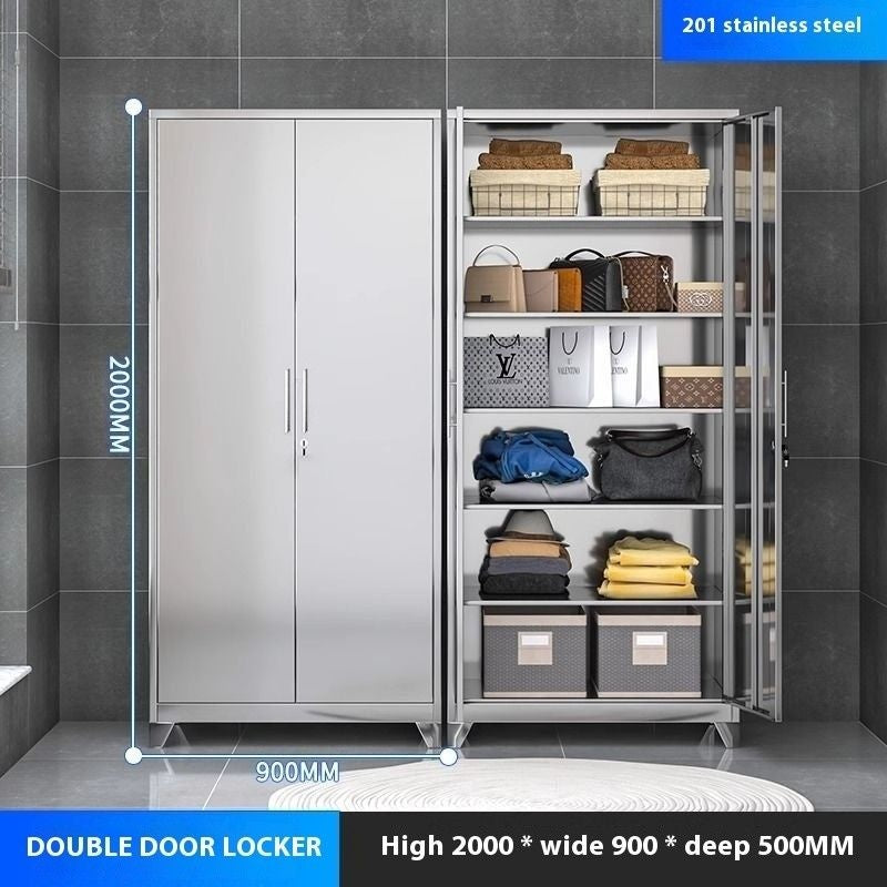 Stainless Steel Wardrobe Home Bedroom Sliding Door Hanging Closet High Capacity Storage Cabinet Balcony All In One Locker