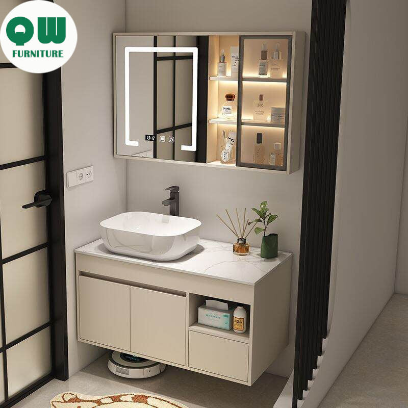 QW- Bilik Mandi Pintar, Kabinet Penyimpanan Bilik Mandi Cermin, Set Besen 