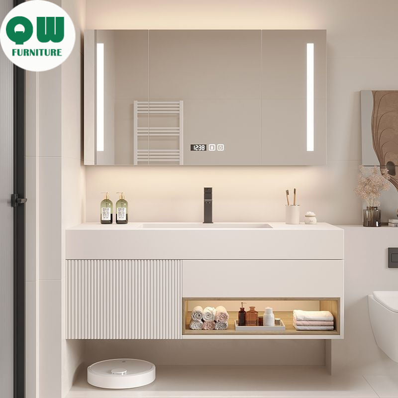 QW- White Storage Smart Mirror Cabinet in the Bathroom, Bathroom Sink