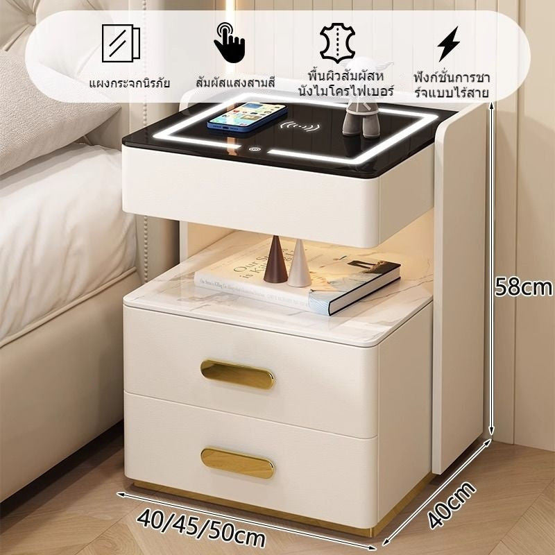 Meja Pelbagai Fungsi Kayu Padu Pintar Lampu Induksi Tanpa Wayar Kabinet Pengecas Bilik Tidur Moden yang Elegan Meja Sisi
