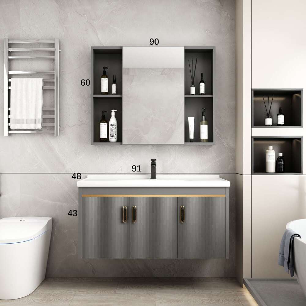 Kabinet Penyimpanan Aluminium QW- Cermin Pintar di Bilik Mandi, Singki Bilik Mandi 