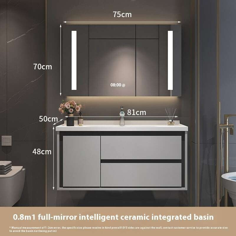 Kabinet Penyimpanan Kayu Oak QW- Set Singki Cermin Pintar di Bilik Mandi 
