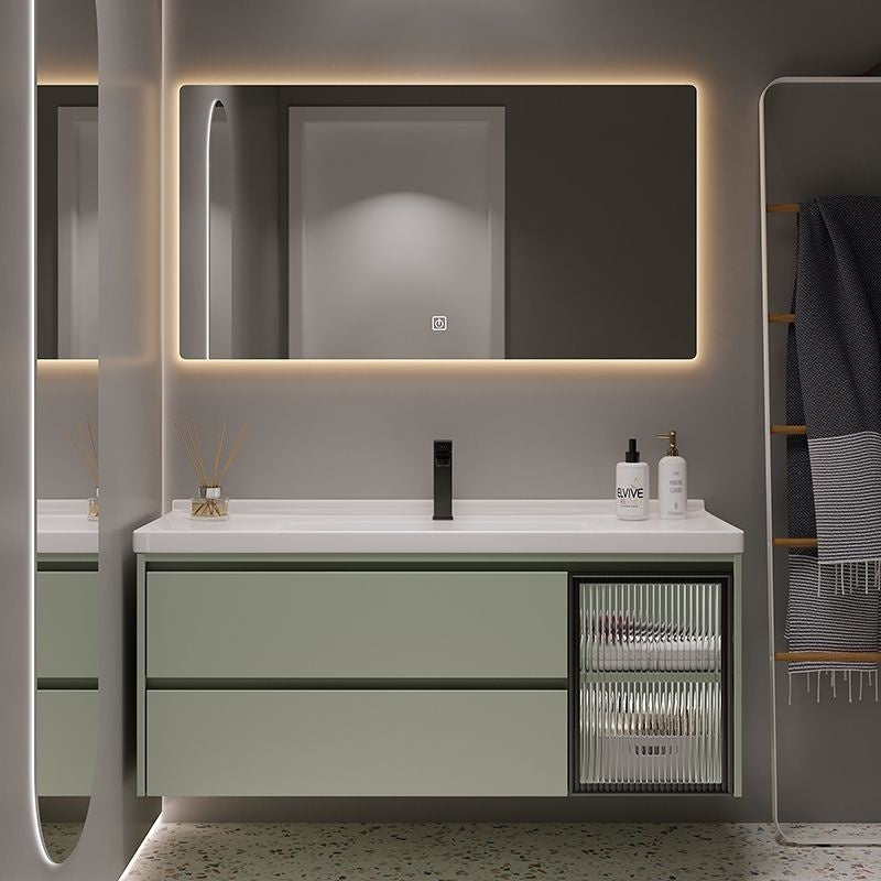 Set Singki Bilik Mandi Kabinet Cermin Pintar Penyimpanan Hijau QW- 