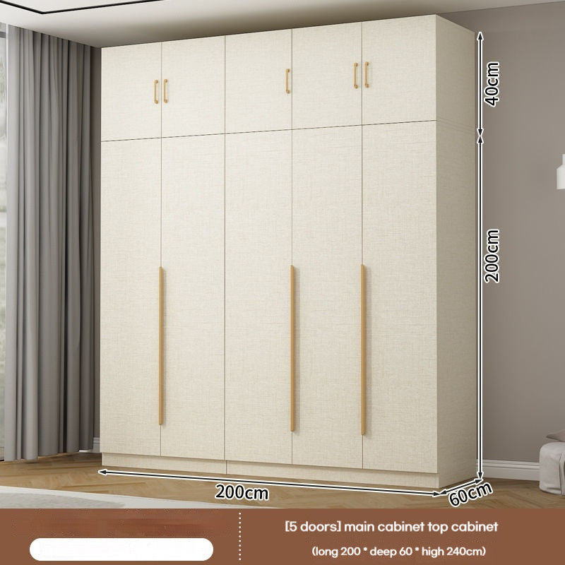 Solid Wood Thick Back Plate Bedroom Cream Windproof High Capacity Home Wardrobe
