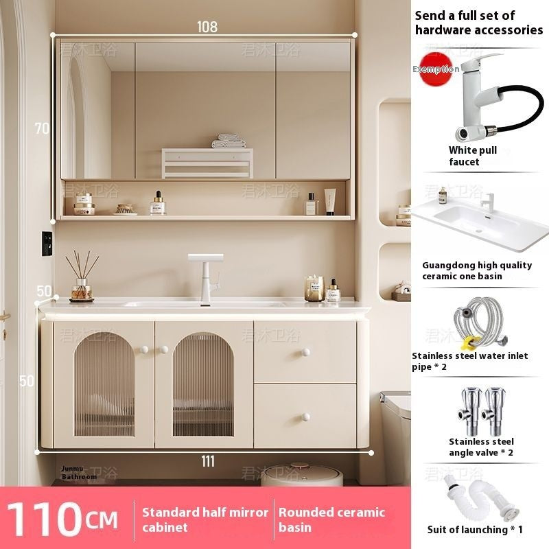 QW- Cream Color Storage Smart Mirror Cabinet Bathroom Sink Set