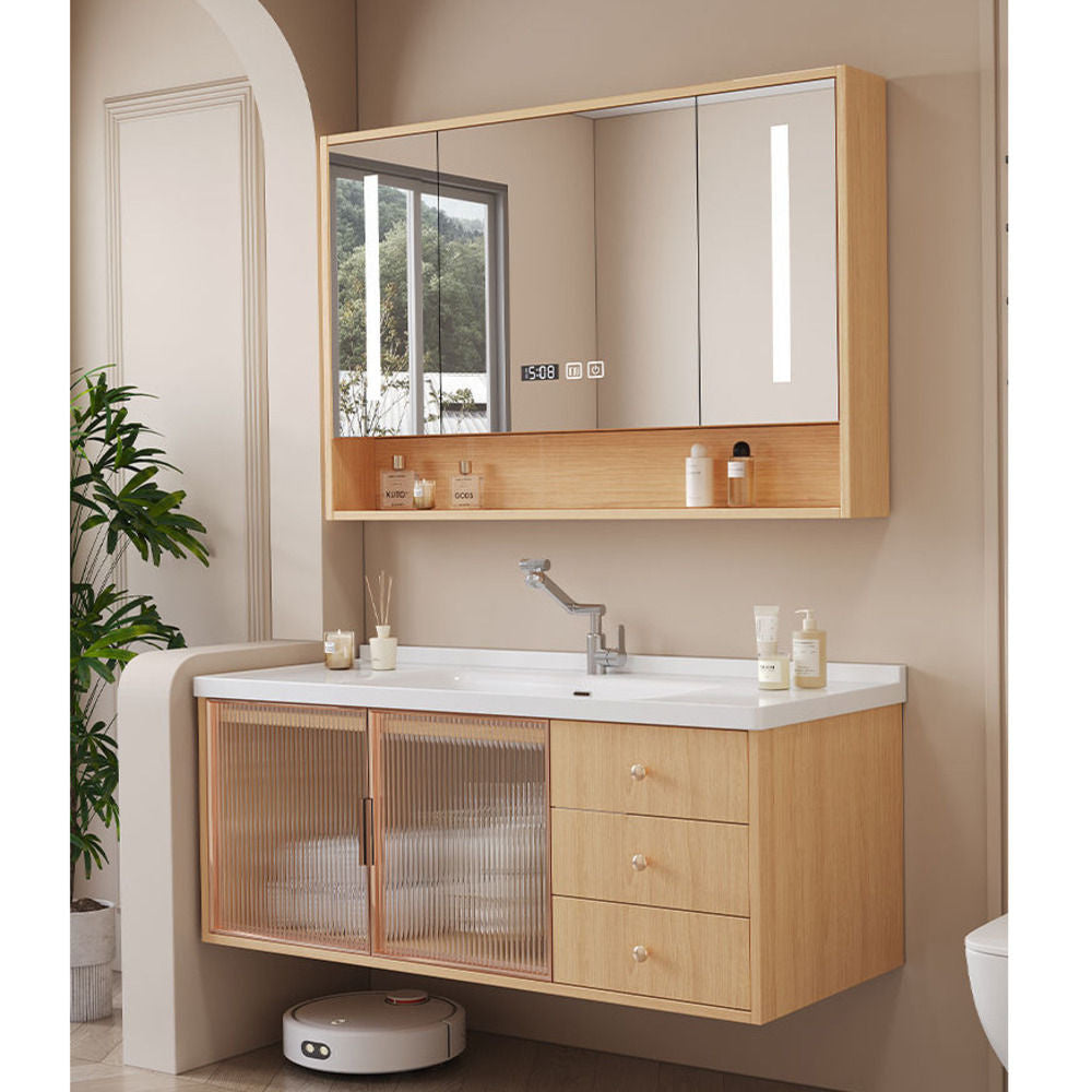 QW- Solid Wood Storage Smart Mirror Cabinet Bathroom Sink Set