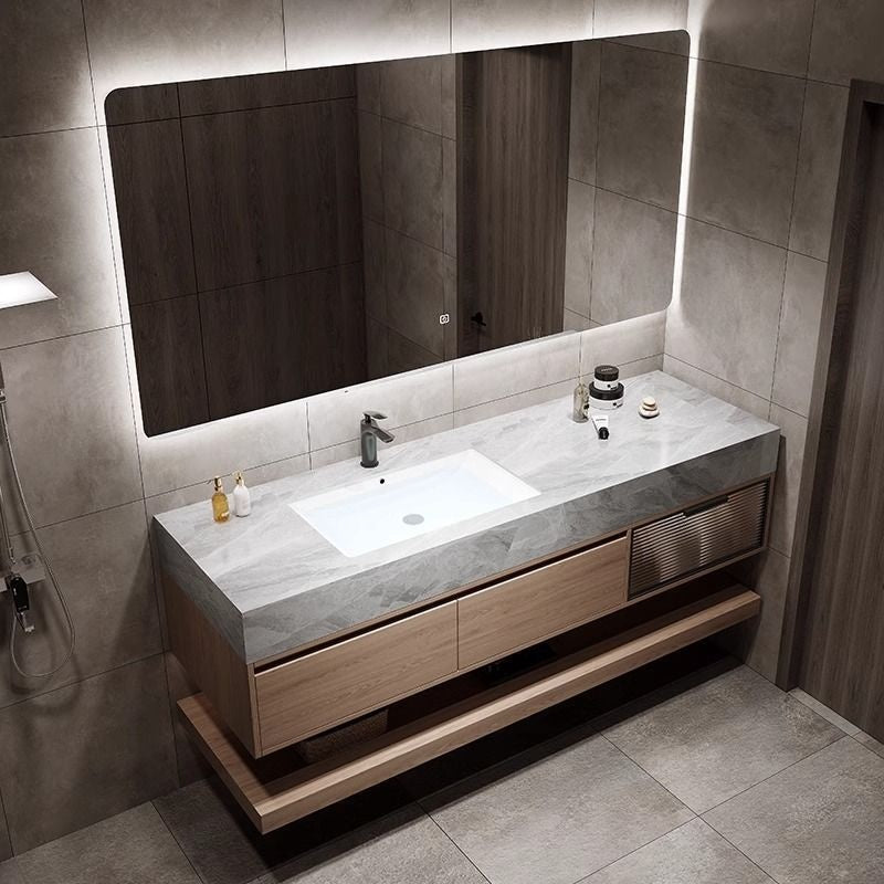 QW- Custom-made Real Wood Storage Cabinet Smart Mirror Sink in the Bathroom