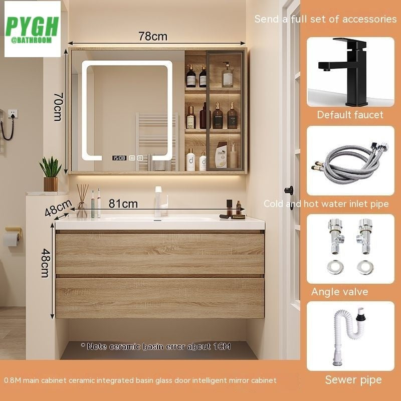QW- Bathroom storage cabinet with sink set and smart mirror