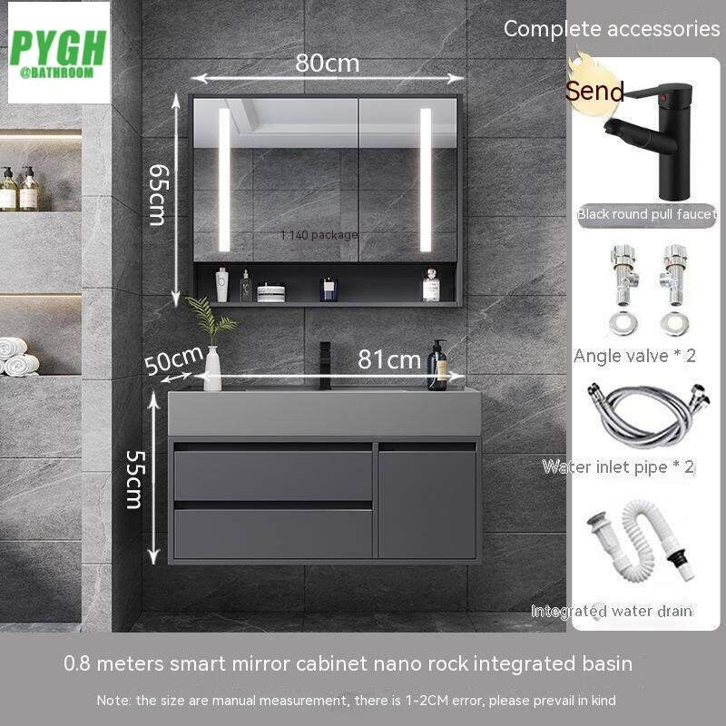 QW- Floor-mounted Basin Smart Mirror Real Wood Storage Cabinet in Bathroom