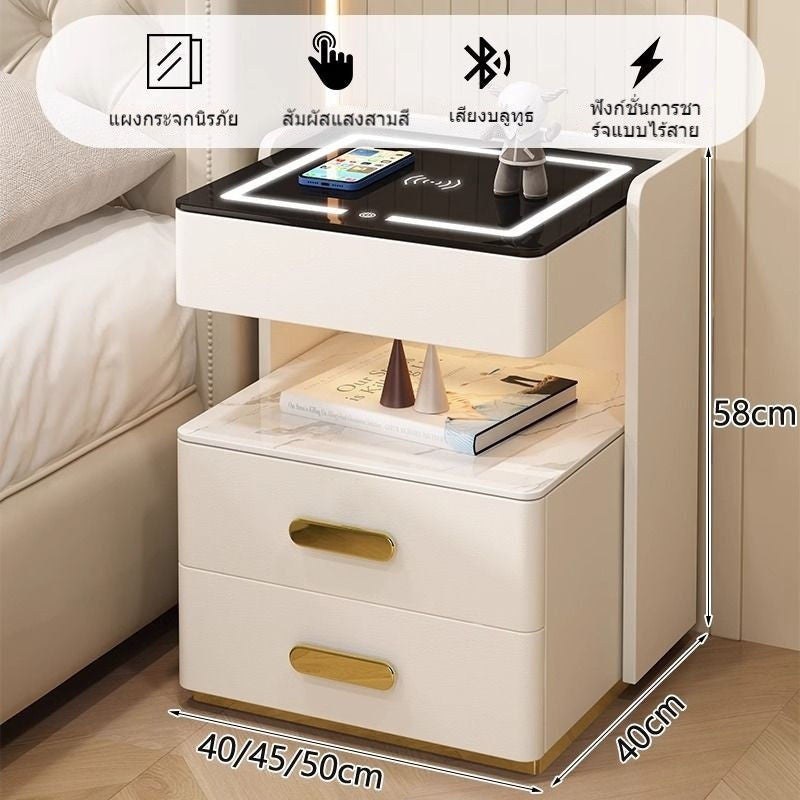 Meja Pelbagai Fungsi Kayu Padu Pintar Lampu Induksi Tanpa Wayar Kabinet Pengecas Bilik Tidur Moden yang Elegan Meja Sisi