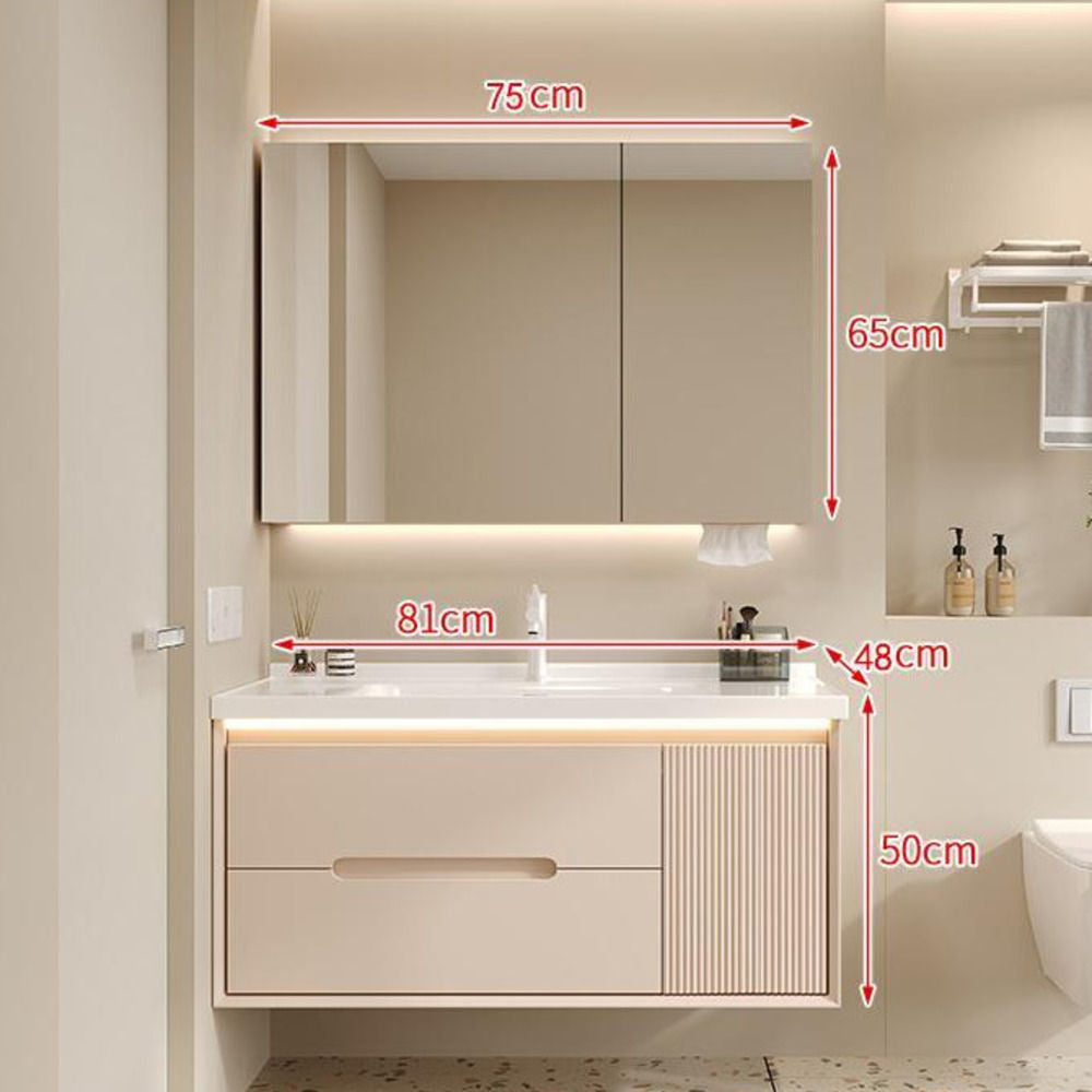 Set Singki Bilik Mandi Kabinet Cermin Pintar Penyimpanan Kayu Padu QW- 