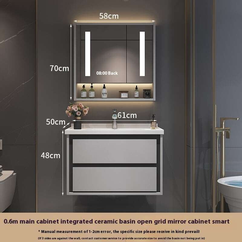 Kabinet Penyimpanan Kayu Oak QW- Set Singki Cermin Pintar di Bilik Mandi 
