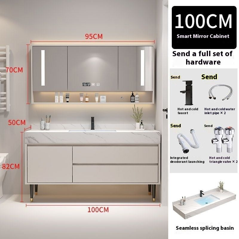 Set Singki Bilik Mandi Kabinet Cermin Pintar Penyimpanan Kayu Padu Tersuai QW 