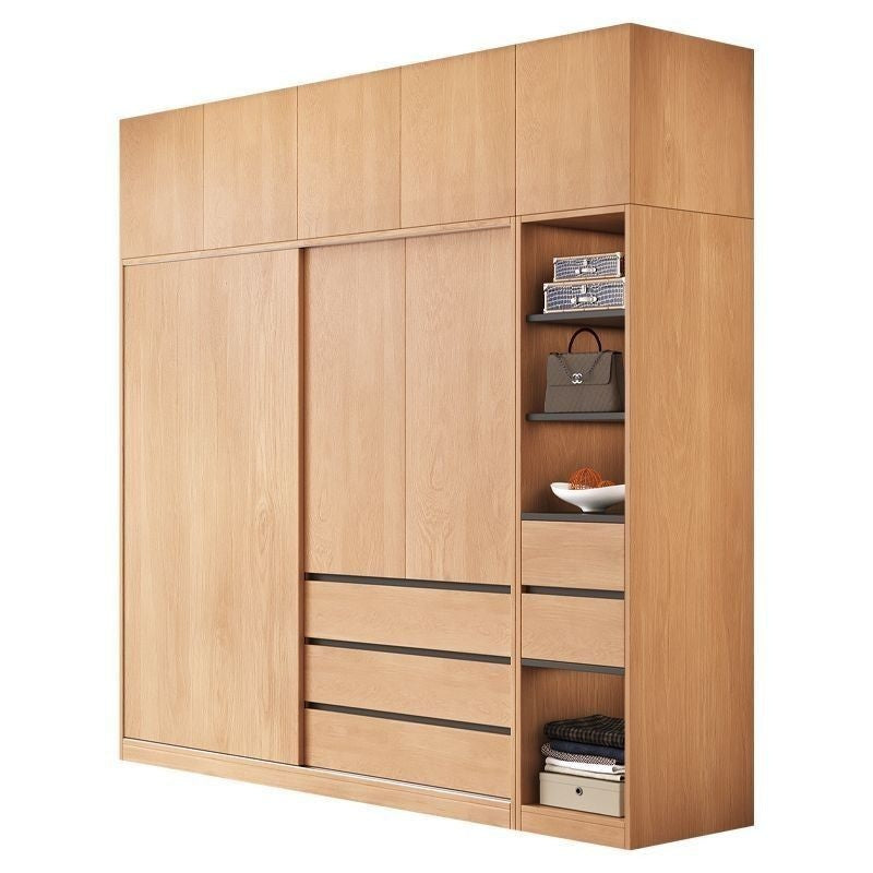 Sliding Solid Wood Full-featured Bedroom Nordic Wind Small Type Home Wardrobe Mobile Door Cabinet Combined