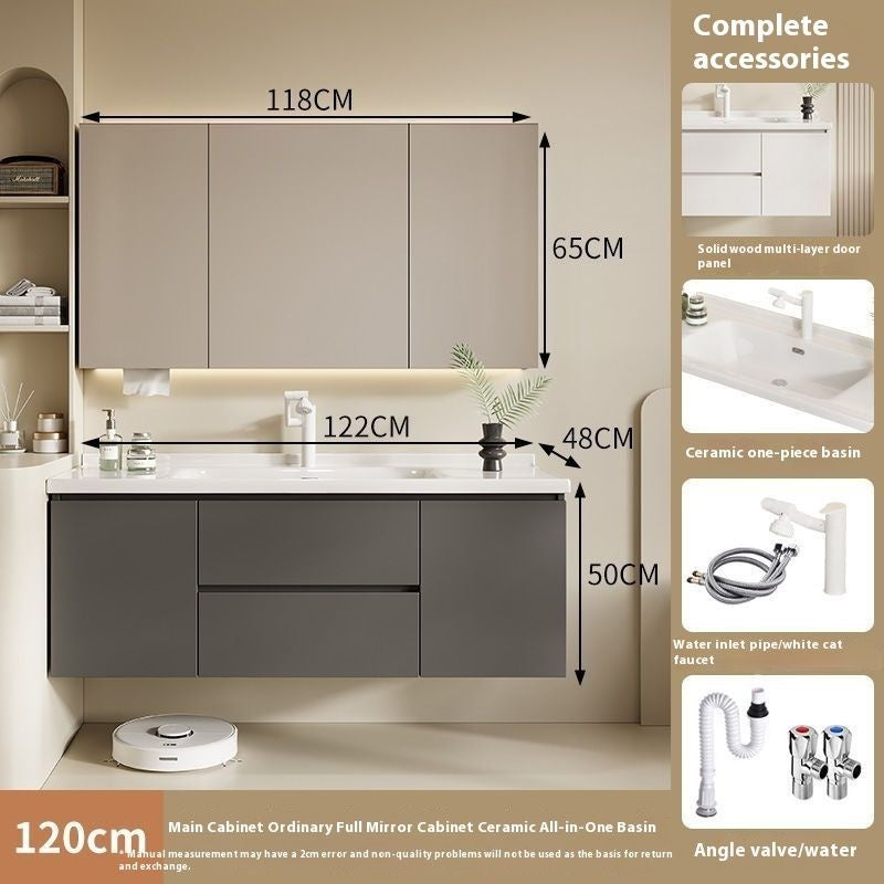 QW- Solid Wood Storage Smart Mirror Cabinet Bathroom Sink Set