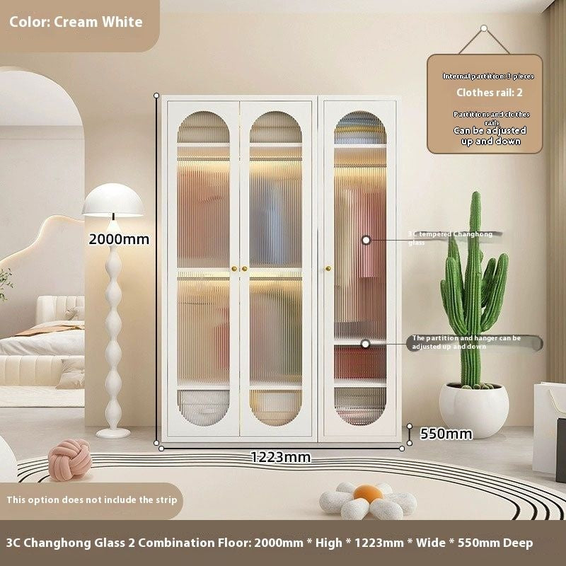 Cream Windbreaker Bedroom Home Iron Wardrobe Three-Door Storage Cabinet Easy Combination
