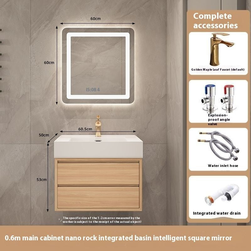 Set Singki Kabinet Penyimpanan Bilik Mandi Cermin Kayu Padu Pintar QW- 