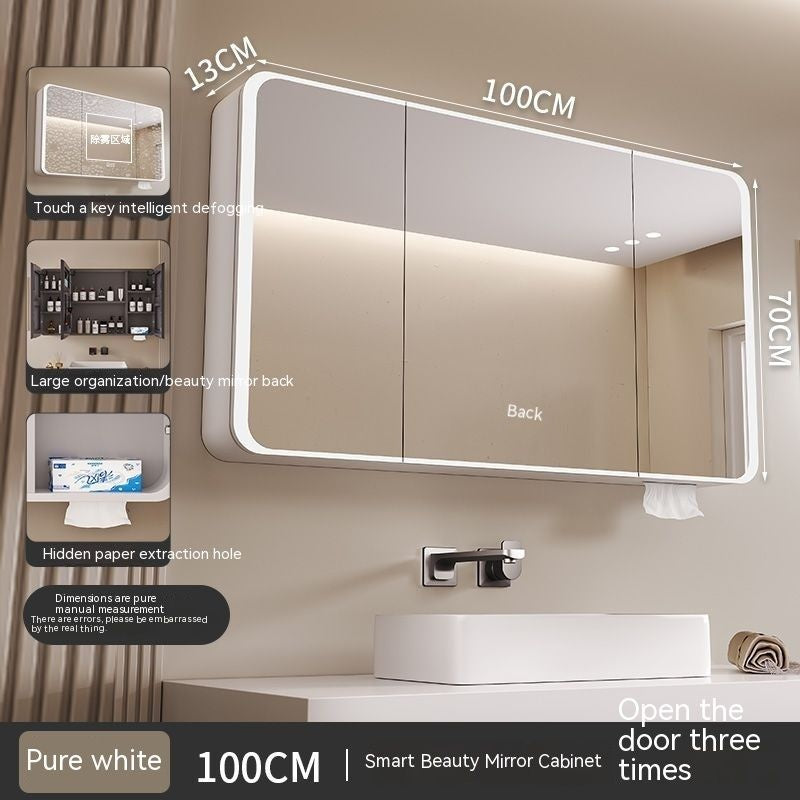 QW- Smart Mirror Cabinet Bathroom Aluminum Metal Can Display Time and Clear Fog