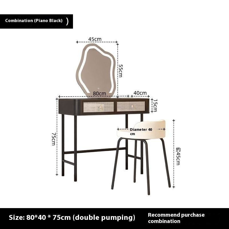 Cream Wind Simple Modern Glass Iron Art Large Bedroom Dressing Table