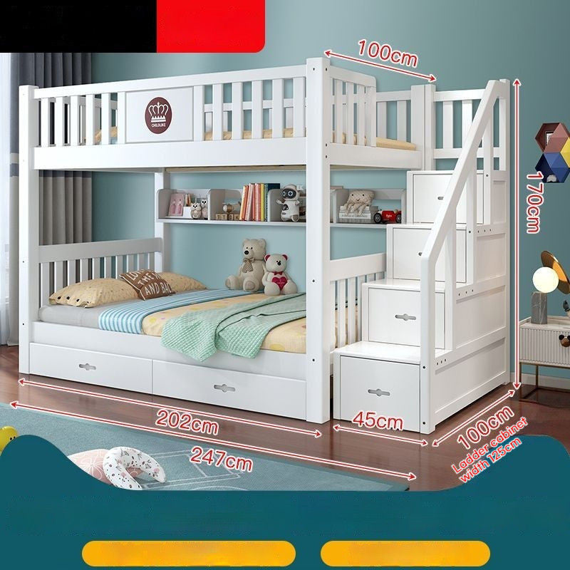 European template solid wood high low small bed, children's upper and lower beds, white oak house bunk bed