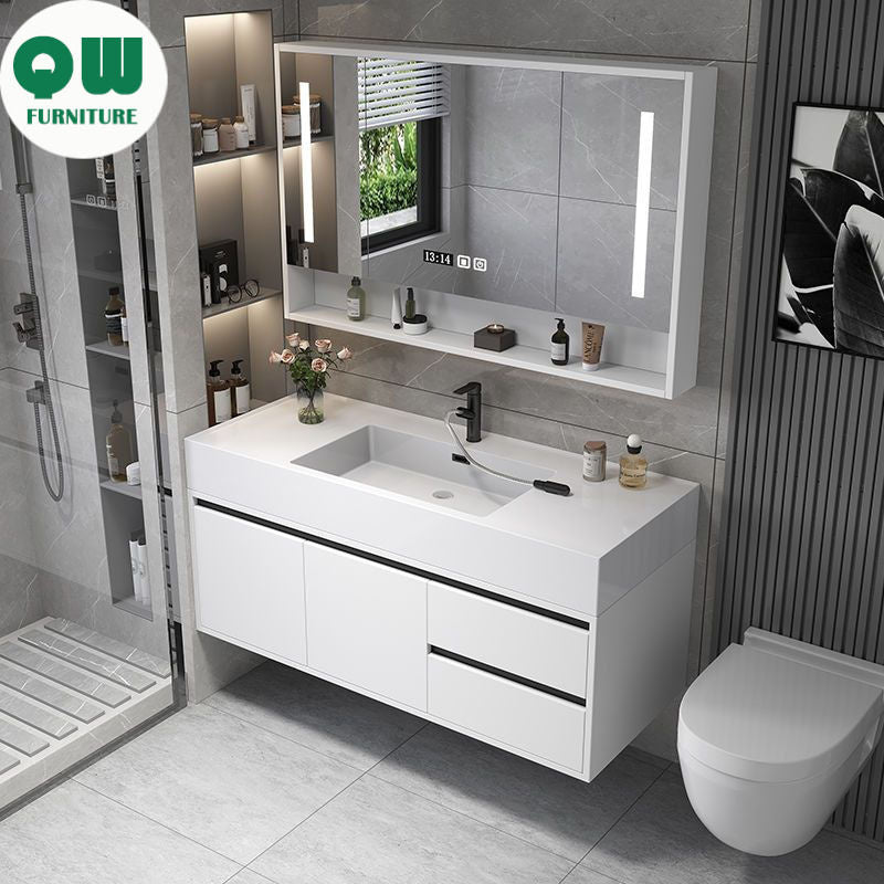 Set Singki Kabinet Cermin Pintar Penyimpanan Kayu Asli QW- di Bilik Mandi 