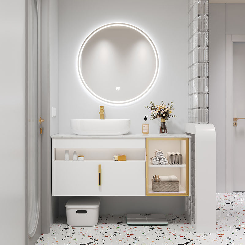 Set Singki Bilik Mandi Kabinet Cermin Pintar Penyimpanan Kayu Padu QW- 
