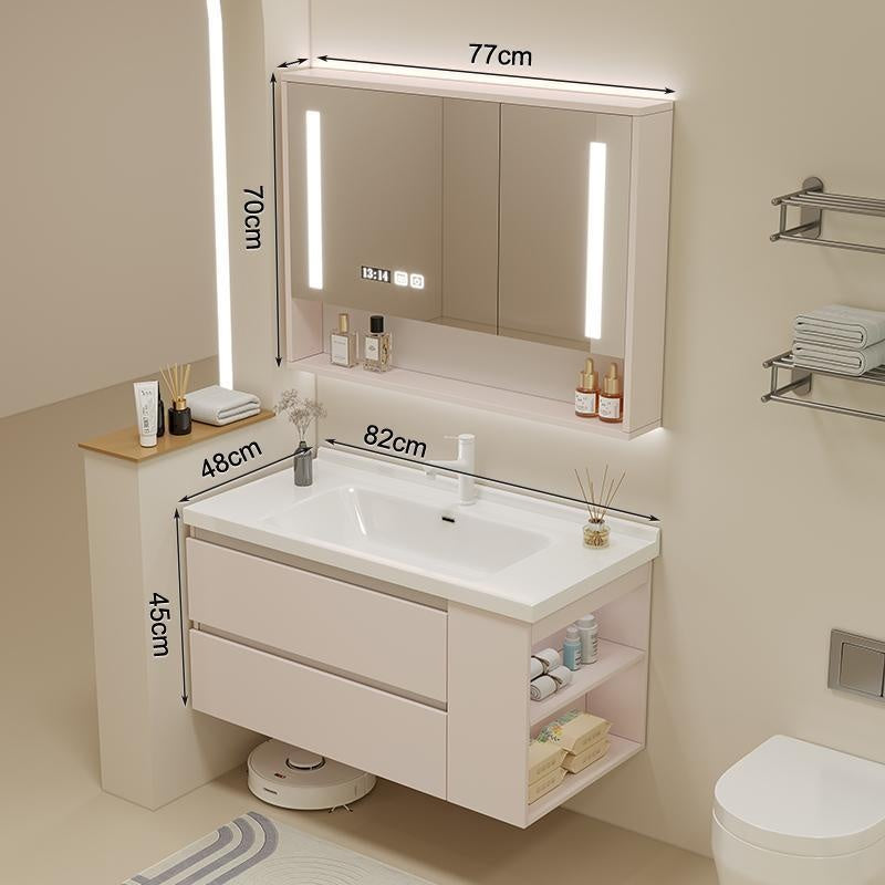 Set Singki Bilik Mandi Kabinet Cermin Pintar Penyimpanan Kayu Padu QW- 