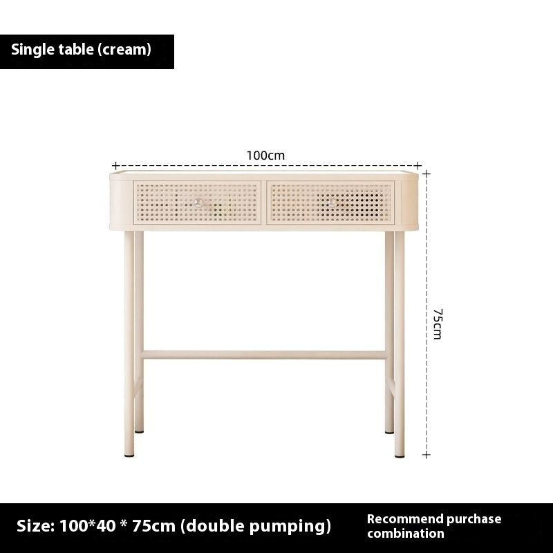 Cream Wind Simple Modern Glass Iron Art Large Bedroom Dressing Table
