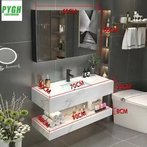 QW- Kabinet Penyimpanan Singki Marmar Cermin Pintar di Bilik Mandi