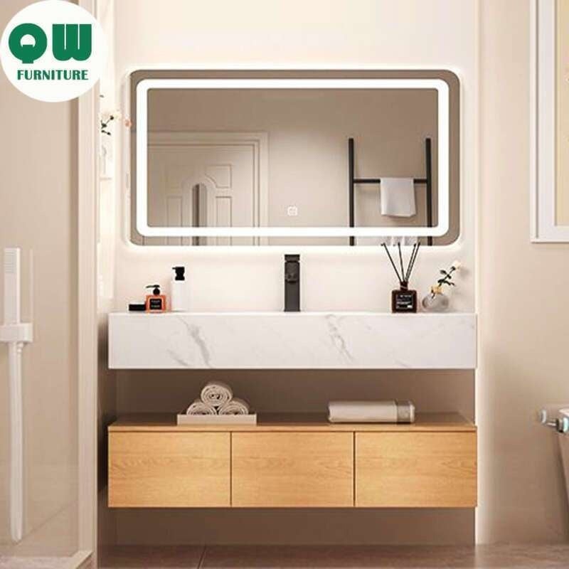 QW- Real wood storage cabinet smart mirror in the bathroom, bathroom sink