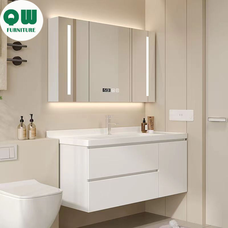 QW- Smart Mirror Real Wood Storage Cabinet in the Bathroom, Bathroom Sink Set