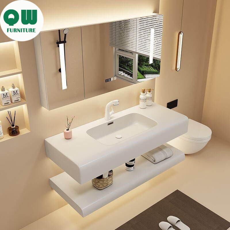 QW- Stone Sink Smart Mirror in the Bathroom Storage Cabinet