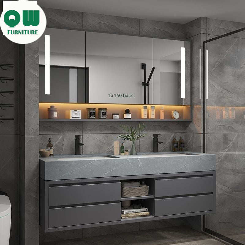 QW- Real wood storage smart mirror bathroom, sink cabinet for bathroom