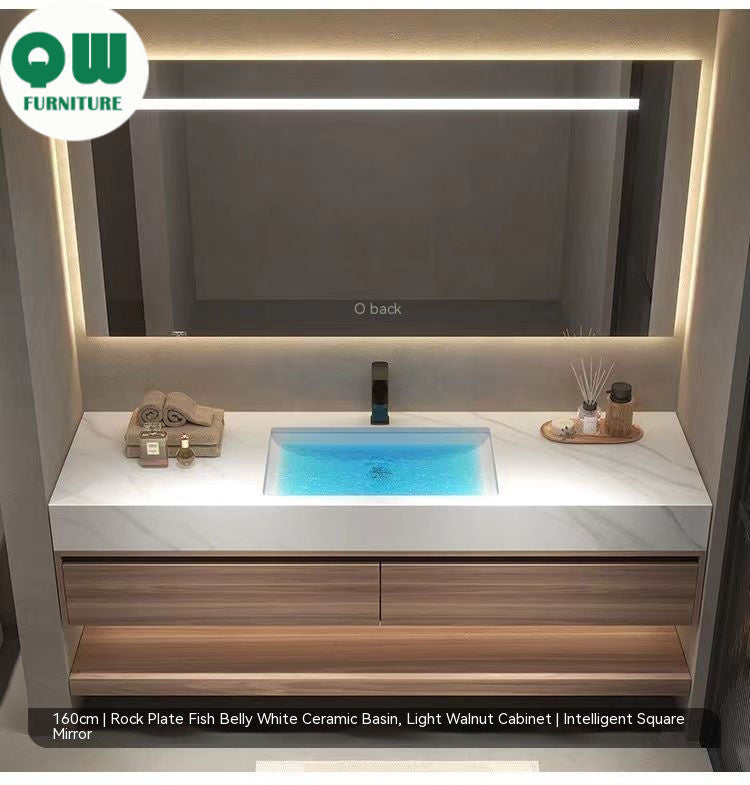 QW- storan diperbuat daripada sinki kayu asli, Kabinet cermin pintar bilik mandi 
