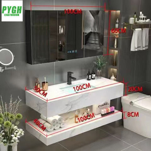 QW- Kabinet Penyimpanan Singki Marmar Cermin Pintar di Bilik Mandi