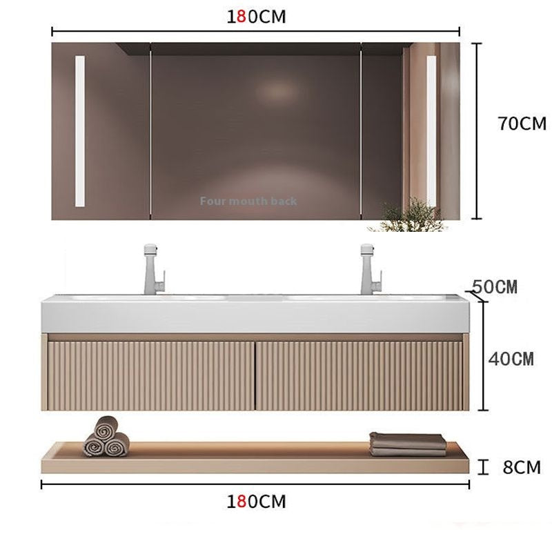 QW- Custom-made Cream Color Luxury Storage Smart Mirror Cabinet Bathroom Basin