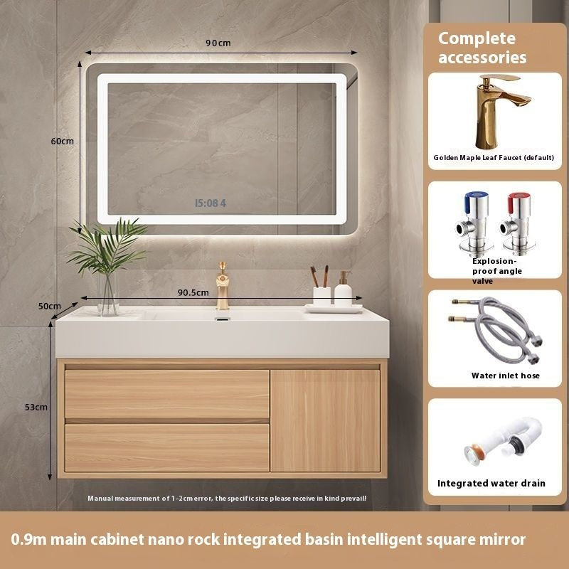 Set Singki Kabinet Penyimpanan Bilik Mandi Cermin Kayu Padu Pintar QW- 