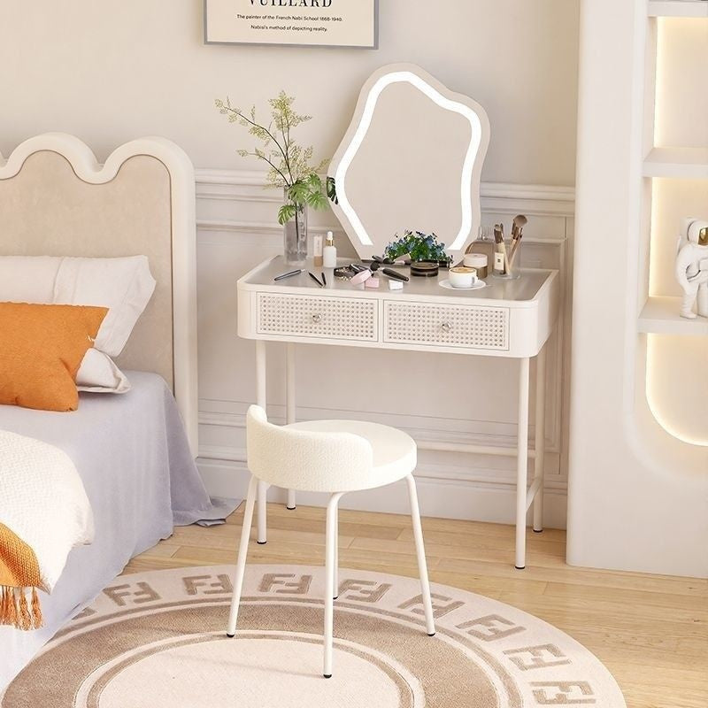 Cream Wind Simple Modern Glass Iron Art Large Bedroom Dressing Table