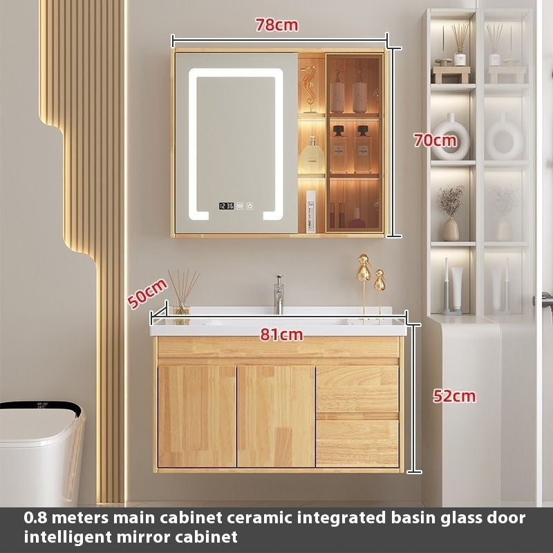 QW- Oak Wood Storage Cabinet Smart Mirror Sink Set in the Bathroom