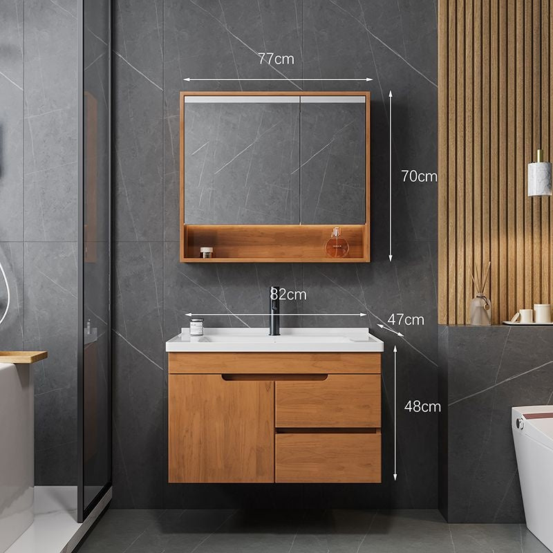 QW- Solid Wood Storage Smart Glass Cabinet Bathroom Sink