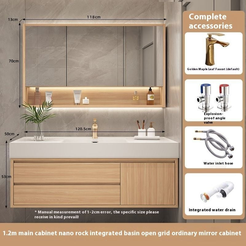 Set Singki Kabinet Penyimpanan Bilik Mandi Cermin Kayu Padu Pintar QW- 