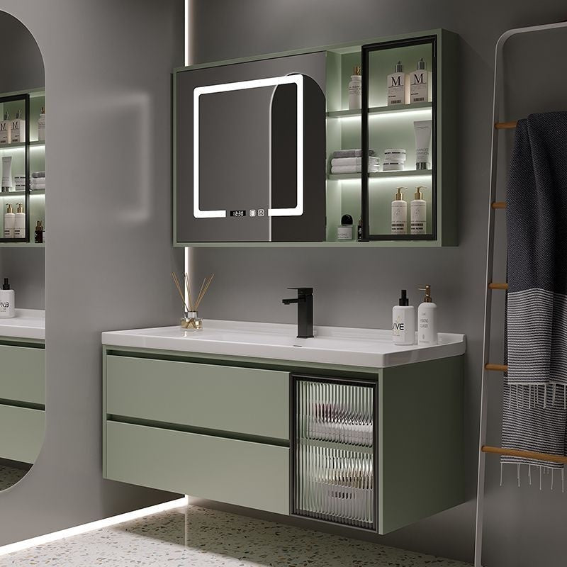 Set Singki Bilik Mandi Kabinet Cermin Pintar Penyimpanan Hijau QW- 
