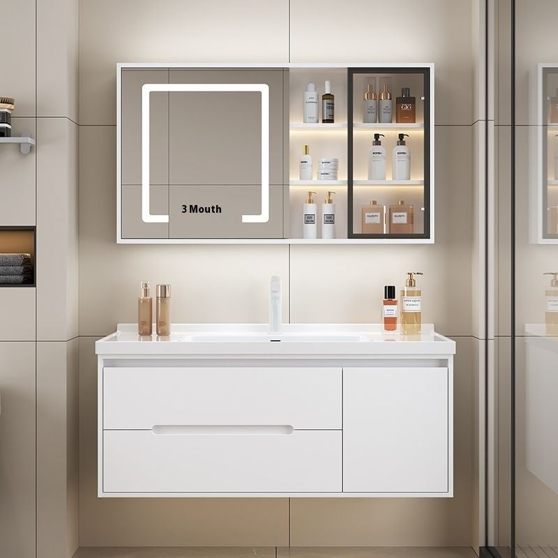 Set Singki Cermin Pintar Kabinet Penyimpanan Kayu Oak QW- di Bilik Mandi