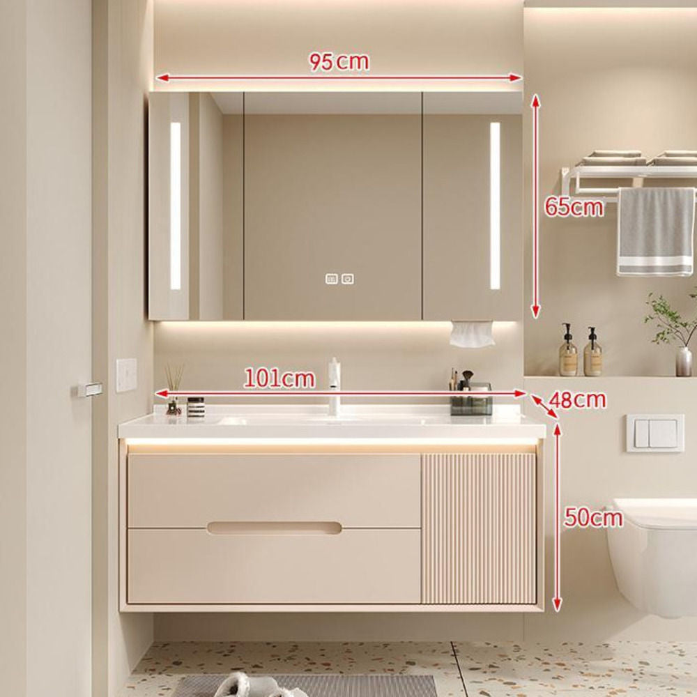 Set Singki Bilik Mandi Kabinet Cermin Pintar Penyimpanan Kayu Padu QW- 