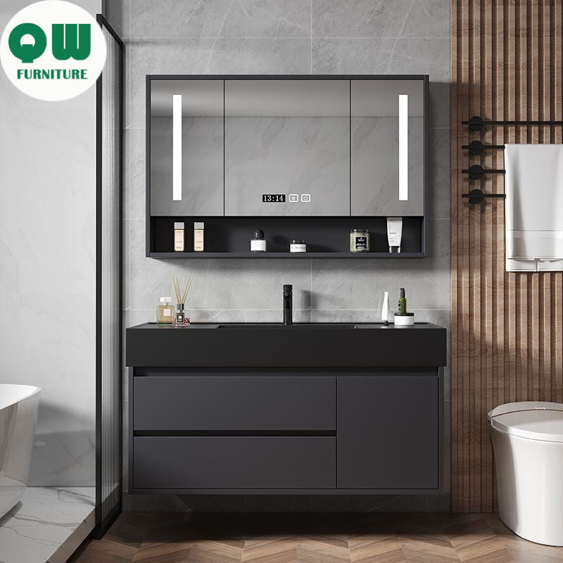QW- Smart Glass Real Wood Storage Cabinet, Nano Bathroom Sink