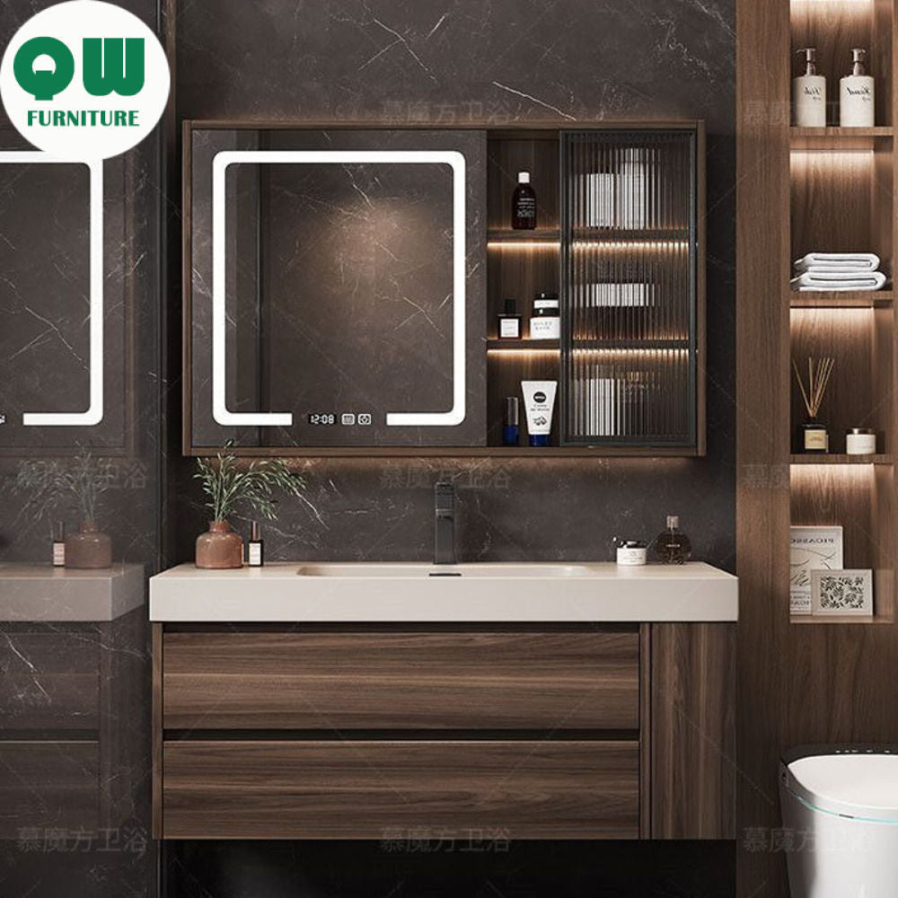 QW- Solid Wood Storage Smart Mirror Cabinet in the Bathroom, Bathroom Sink Set
