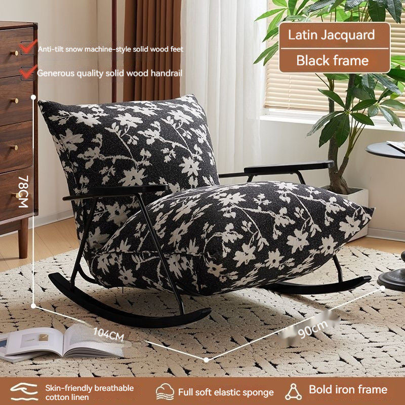 Kerusi Sofa Tunggal Reka Bentuk Ringkas Mewah Ringan Kerusi Goyang Hemp Kapas Ruang Tamu Rumah Kecil Balkoni Kain Bunga