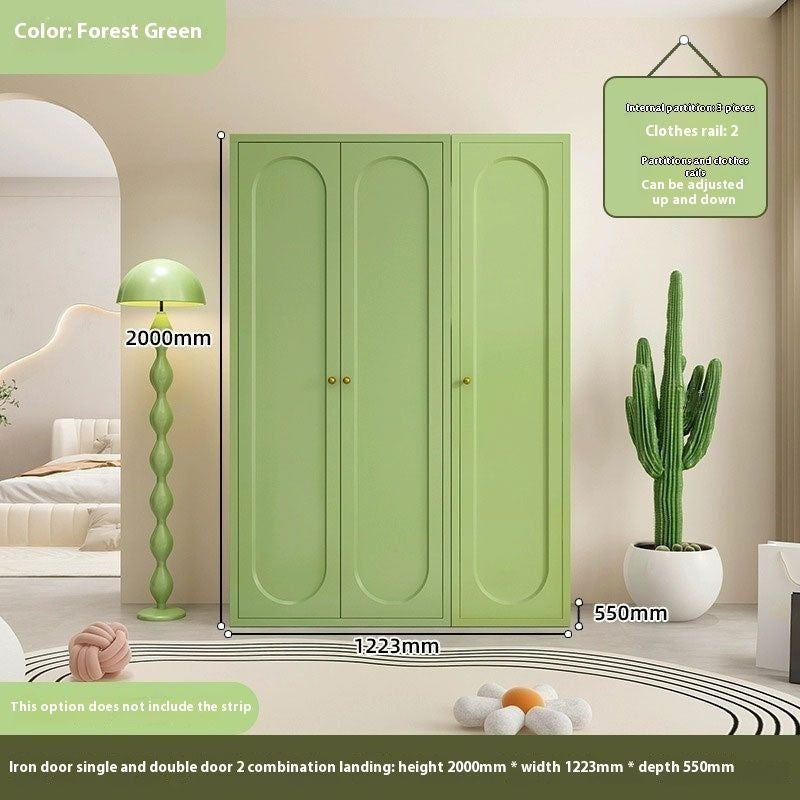 Cream Windbreaker Bedroom Home Iron Wardrobe Three-Door Storage Cabinet Easy Combination