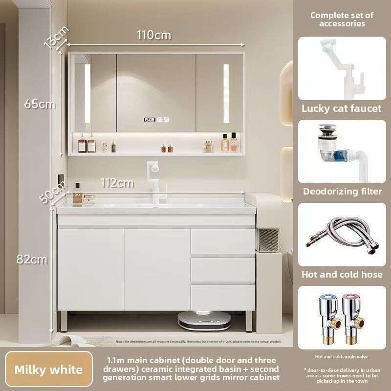 Set Singki Kabinet Cermin Pintar Penyimpanan Kayu Asli QW- di Bilik Mandi 