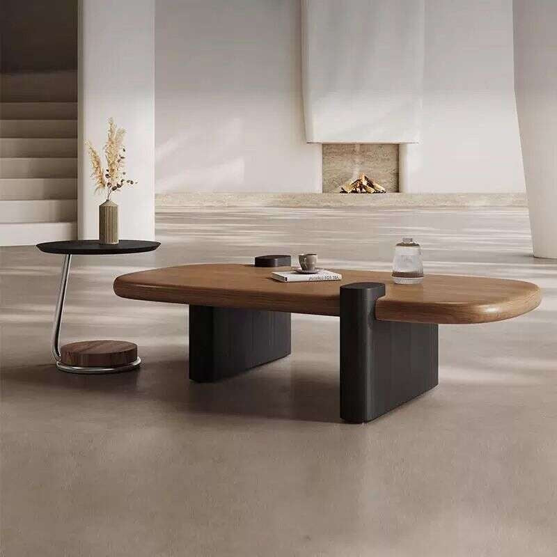 Oval Solid Wood Simple Log Living Room Home Coffee Table